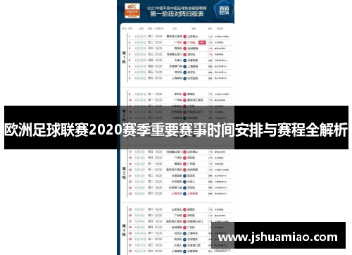 欧洲足球联赛2020赛季重要赛事时间安排与赛程全解析
